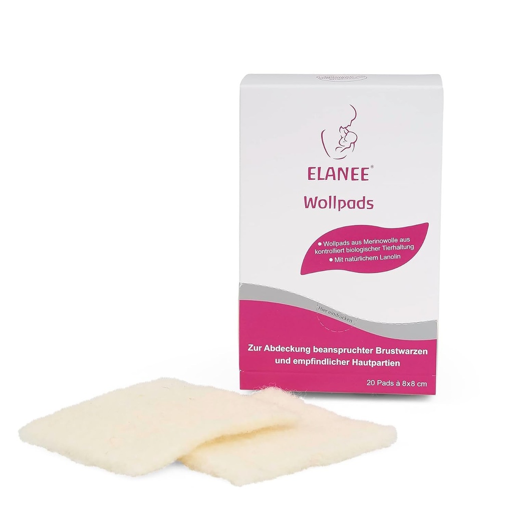 ELANEE 20 de discuri absorbante din lână pentru mame care alăptează - Acoperă pielea sensibilă - Lanolină naturală  - 8cm x 8cm (224-00)