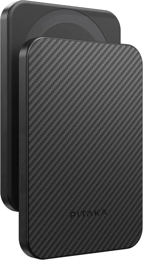 Acumulator extern magnetic pitaka 5000mAh, baterie externă wireless din fibră de aramidă, încărcător portabil ultra-subțire, încărcare rapidă maximă 15W, pentru iPhone 17/16/15/14/13, negru/gri