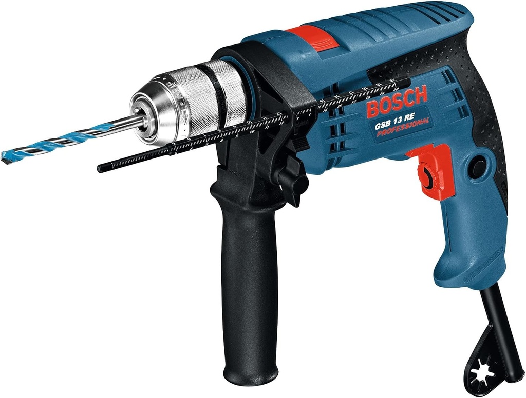 Mașină de găurit cu impact Bosch Professional GSB 13 RE (600 W, incl. opritor de adâncime de 210 mm, mandrină rapidă de 13 mm, în cutie de carton)