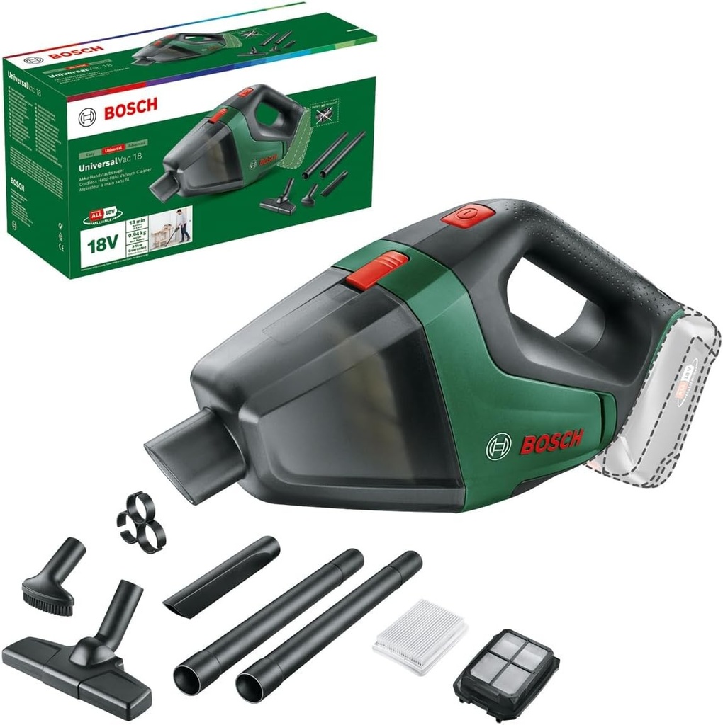 Aspirator fără fir Bosch Home and Garden 06033B9102 Universalvac 18, fără baterie, în ambalaj carton, verde
