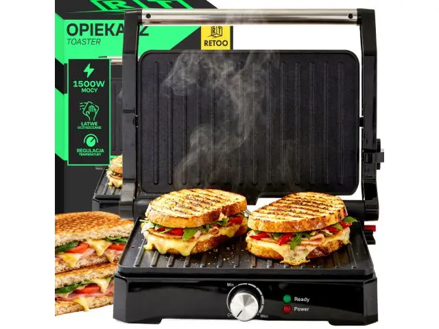 Grill de contact, grill de masă 1500 W, grill electric, aparat pentru sandwish, grill panini, aparat pentru sandvișuri, deschis la 180°