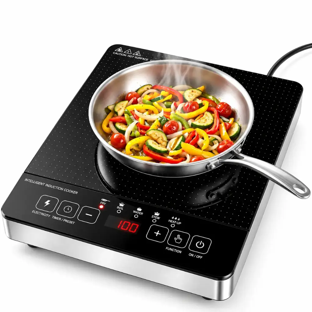 Plită de inducție, 1 zonă, 2000 W, 10 niveluri de putere, afișaj LED, temporizator de 180 min, plită de gătit până la 270 °C, sticlă ceramică, negru