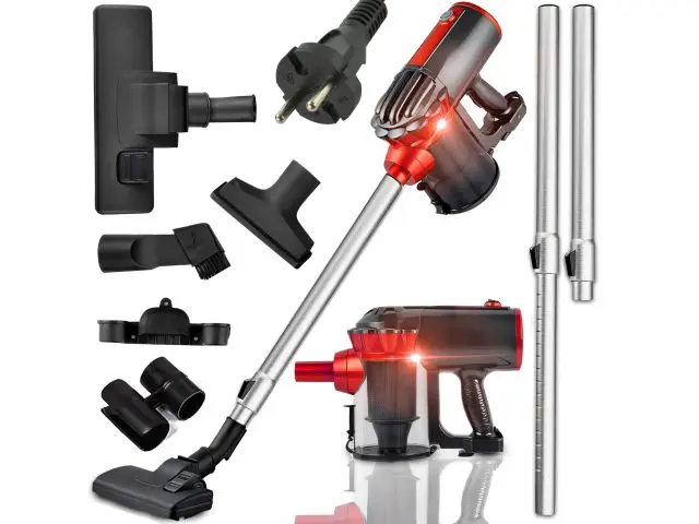 Aspirator fără sac 2 în 1, 600 W, aspirator de mână, de podea și cu tijă pentru parchet, gresie și covoare, filtru HEPA, cablu de 5 m