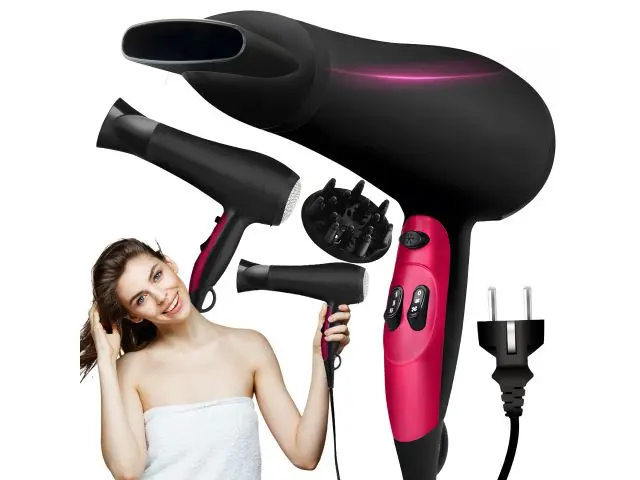 Uscător de păr cu ionizare, cu duze pentru styling și difuzor, viteze de suflare, styling pentru păr, trepte de temperatură, aer rece, 2 moduri, 2200 W