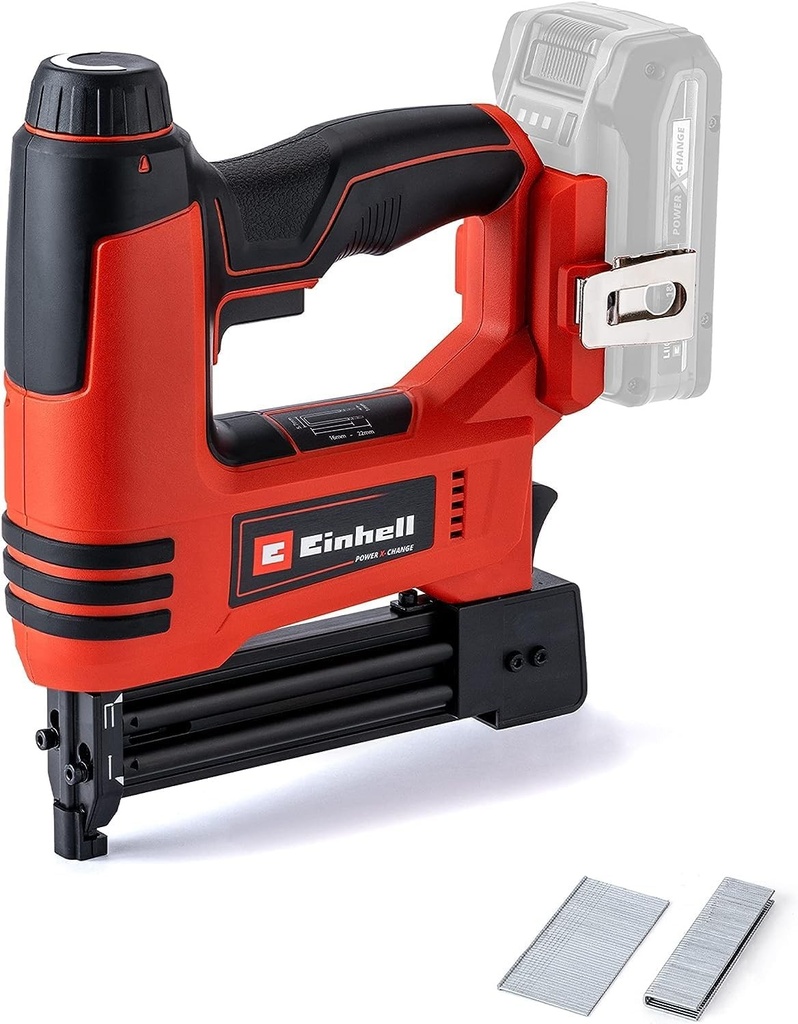 Pistol de cuie fără fir Einhell TE-CN 18 Li Power X-Change 18V | Pistol de cuie și capsator 2 în 1, 20 de focuri pe minut, include 300 de cuie și 300 de capse | Pistol Solo - Baterie și încărcător neincluse