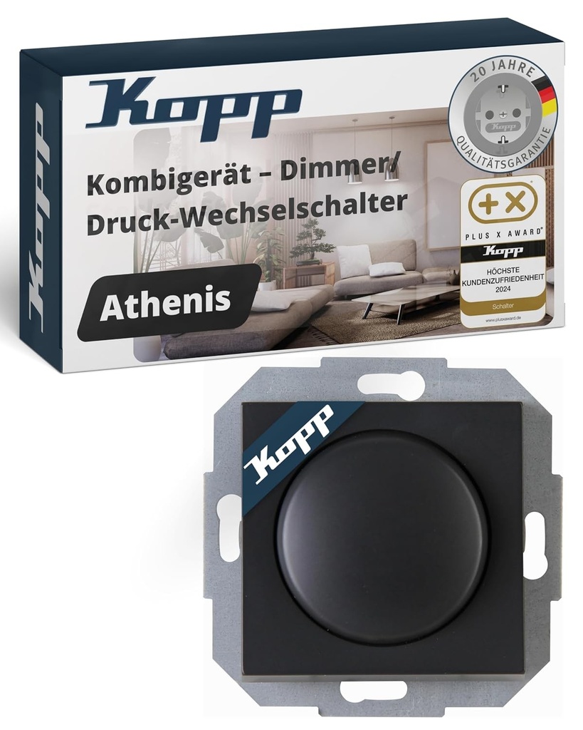 Kopp Athenis antracit, comutator de schimbare a presiunii, dispozitiv combinat, variator LED, pentru lămpi incandescente, lămpi cu halogen de 230 V, control de fază, 842915089