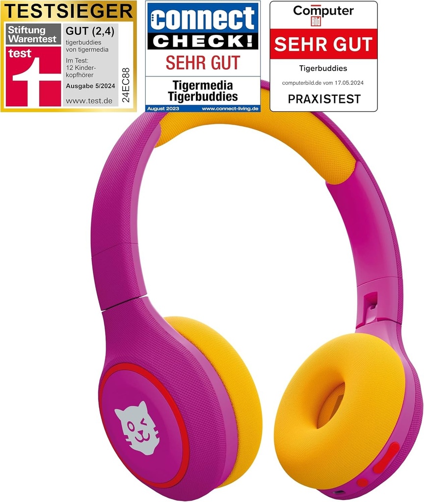 tigermedia tigerbuddies Casti Bluetooth pentru copii | Potrivire reglabila si perne moi | Casti pentru copii cu limitator de volum | Mufa jack si Bluetooth | 8 ore fara fir (mov)