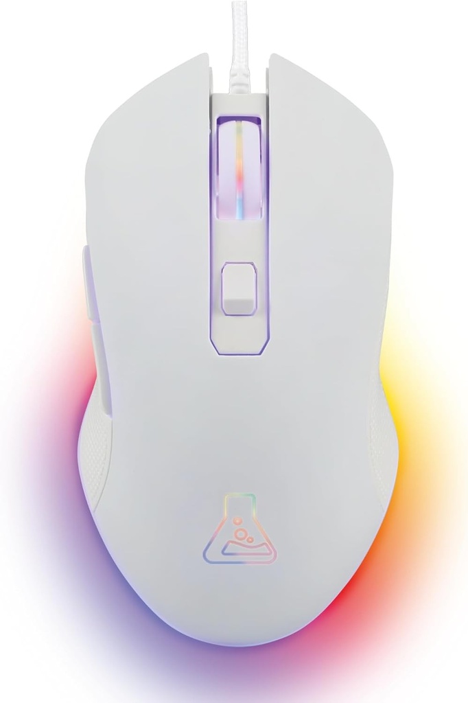 G-Lab - Kult Helium - Mouse de gaming USB cu fir alb - Senzor optic de la 800 la 6400 DPI, Iluminare de fundal in 7 culori, 6 butoane - Mouse de gaming alb ultra receptiv - Compatibil PC/PS4/PS5