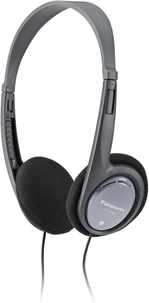Casti Panasonic RP-HT090 I (driver de 30 mm, cablu de 5 m cu control al volumului, adaptor jack de 6,3 mm, usoare, ideale pentru casti TV) Gri 