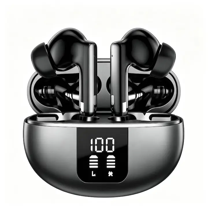 Casti Bluetooth Wireless TWS, Model S2, 5.3, Cu Afisaj LED, Sport, Tactile, Negru