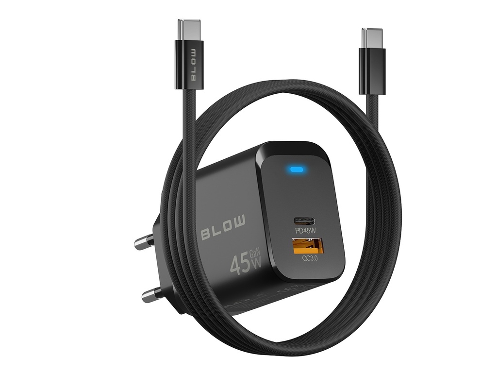 Încărcător de priză cu porturi USB și USB-C, Power Delivery 45 W, cu cablu inclus