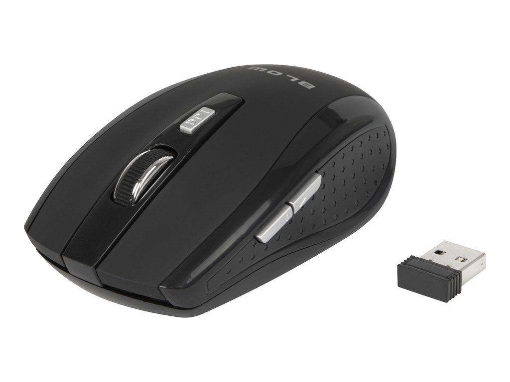 Mouse optic wireless Blow MB-12 negru, 6 butoane, 2 butoane laterale, 1000/1200/1600 DPI, 1 baterie AA