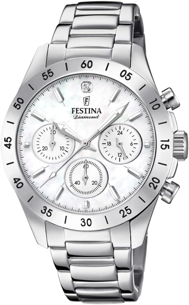 Ceas cronograf cu quartz FESTINA pentru damă, cu curea din oțel inoxidabil F20397/1