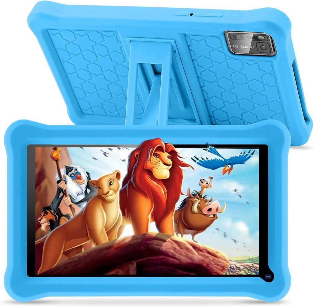 Tableta educationala pentru copii Android 11 de 7 inchi cu certificat GMS, 3 GB RAM 32 GB ROM (TF 128 GB), aplicatii preinstalate, control parental, Bluetooth, WiFi, cu carcasa pentru copii (albastru)