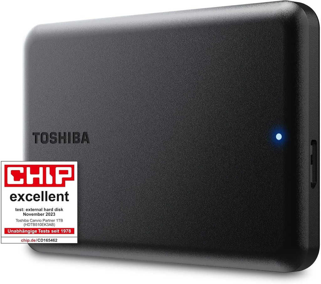 Toshiba Canvio Partner 1TB hard disk extern portabil de 2,5 inchi, USB 3.2, compatibil Mac si Windows. Xbox, PS4, PS5 (HDTB510EK3AB)