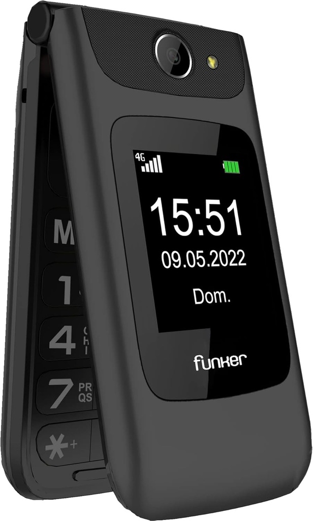 Funker C200 Comfort 4G - telefon flip 4G pentru seniori, butoane si chei mari, operare usoara, buton SOS, USB-C, 3 memorii directe, 2000 contacte, baterie 1000mAH