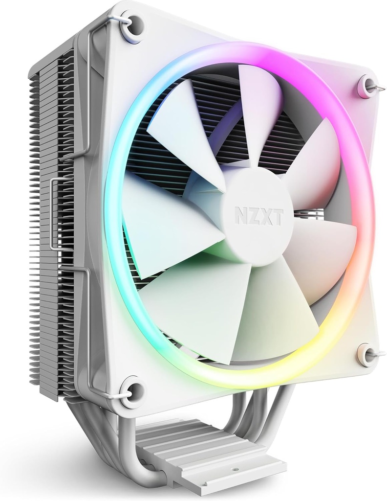 Răcitor de aer NZXT T120 RGB - RC-TR120-W1 - Răcitor de aer pentru CPU RGB - Ventilator RGB de 120 mm - Tehnologie de contact direct - 4 conducte de căldură din cupru - Opțional 2 ventilatoare posibile - Compatibil cu prize Intel și AMD - Alb