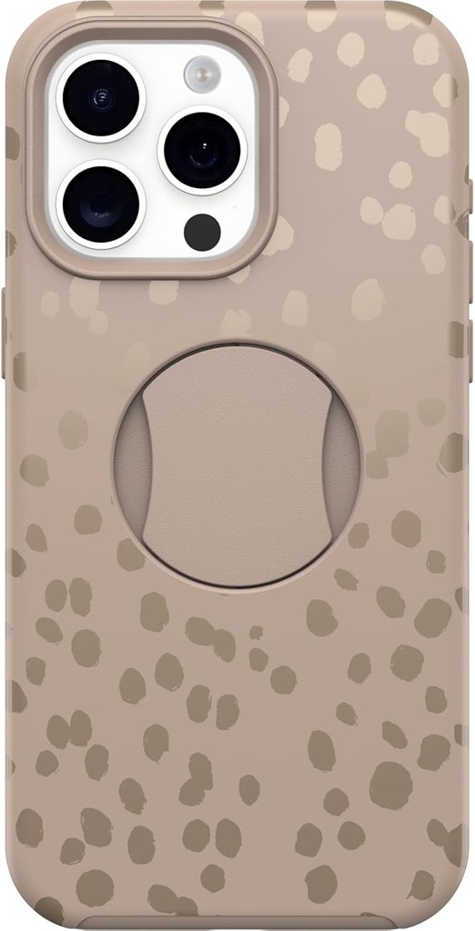 Husa OtterBox Symmetry Ottergrip pentru iPhone 15 Pro MAX, maner incorporat, design subtire, compatibila MagSafe, marginile inaltate protejeaza camera si ecranul, maro (la fata locului)