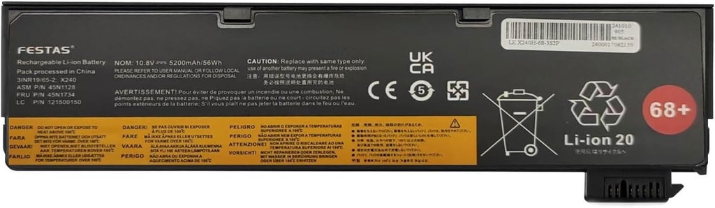 FESTAS, 56Wh 68+ 0C52862 0C52861 45N1130 Baterie pentru Lenovo ThinkPad T440 T440s T450 T450s T460 T460p T470p T550 T560 X240 X250 X260 X250 X250 X250 X205 L470 P50s 45N11 26 45N1127