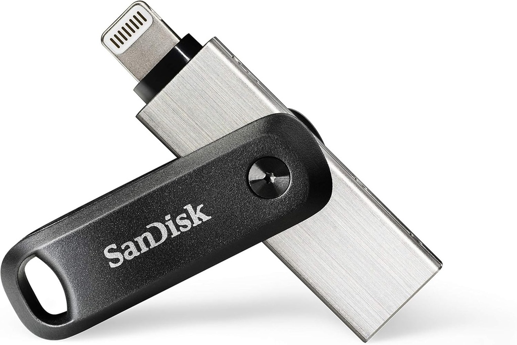 Unitate flash SanDisk iXpand Go stocare iPhone 128 GB (compatibil iPad, backup automat, functie breloc, USB 3.0, aplicatie iXpand), negru