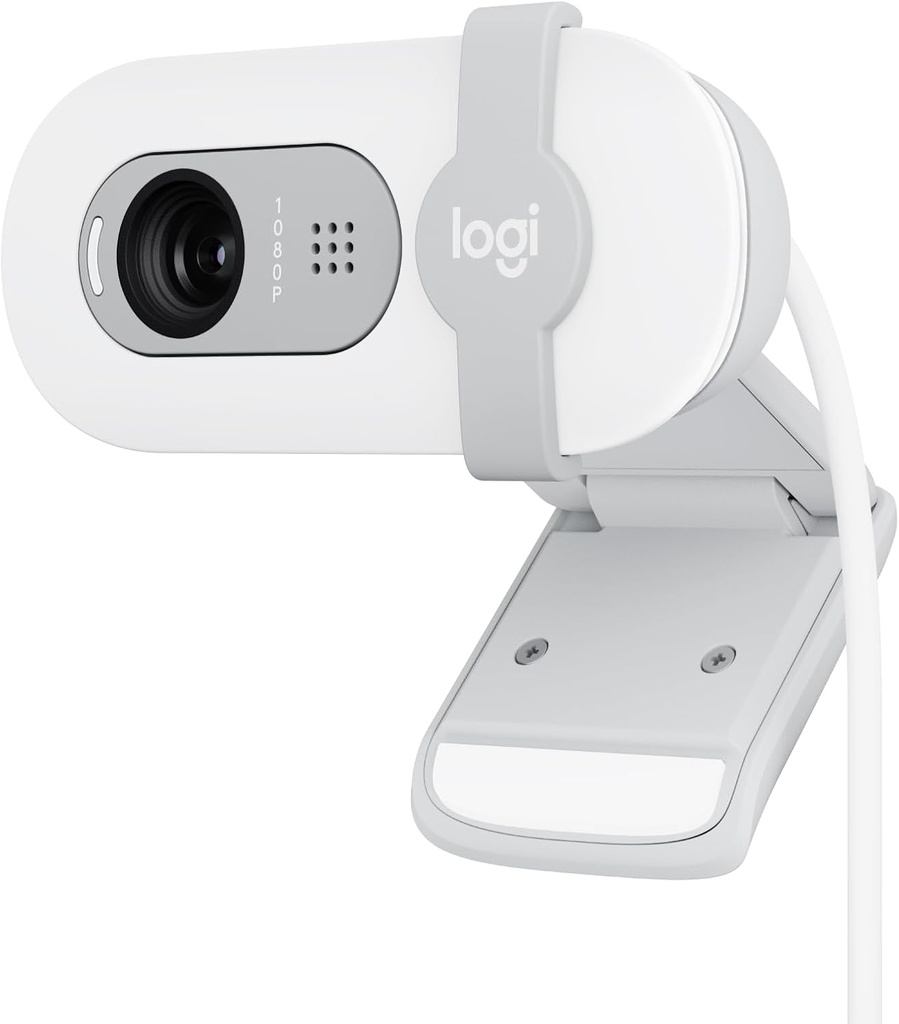 Cameră web Logitech Brio 100 Full HD pentru întâlniri și streaming, echilibrare automată a luminii, microfon încorporat, capac de confidențialitate, USB-A, pentru echipe Microsoft, Google Meet, Zoom și altele - alb