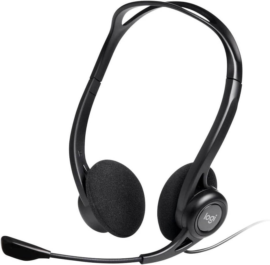 Căști Logitech 960, căști stereo, microfon reglabil cu anulare a zgomotului, control integrat al volumului, sunet, port USB, cablu de 2,4 m, PC/Mac/laptop - negru