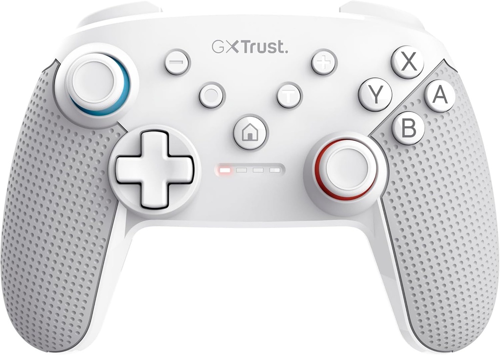 Controller Nintendo Switch wireless Trust GXT 1246W Muta cu Bluetooth, vibrație dublă șoc, senzor de mișcare, buton Turbo, timp de redare 15 ore, gamepad pentru Nintendo Switch, Lite, OLED, alb