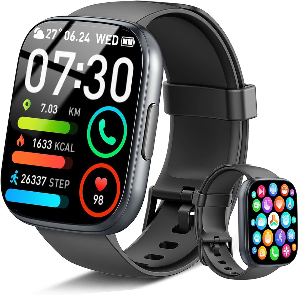 Ceas inteligent barbati femei, ceas fitness tactil HD de 1,95 inchi cu functie de telefon, 110+ moduri sportive ceas inteligent tracker fitness cu monitor de ritm cardiac monitor de somn pedometru, ceas sport rezistent la apa IP68 pentru iOS Android