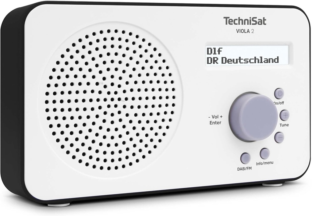 TechniSat VIOLA 2 - radio DAB portabil (DAB+, FM, difuzor, mufă pentru căști, afișaj cu două linii, buton de control, mic, 1 watt RMS) alb/negru