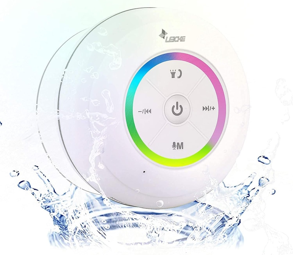 Difuzor de duș LEICKE Bluetooth, Difuzor Bluetooth de duș, Difuzor de duș rezistent la praf/abur/apă cu ventuză | Difuzor wireless portabil mic pentru baie, plajă, saună etc.