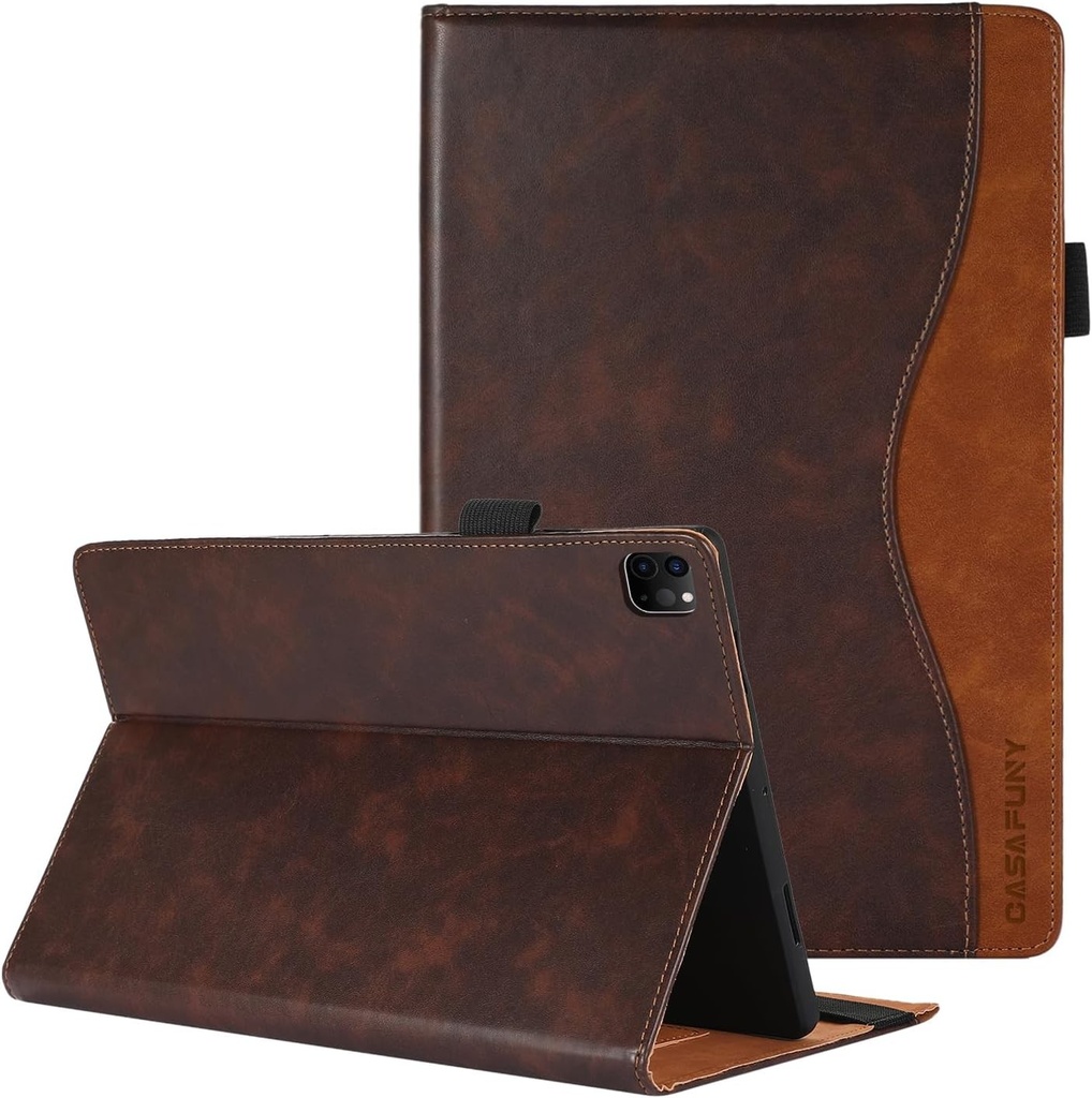 CASAFUNY Husa pentru iPad Pro 12.9 a 6-a/5-a/4-a/3-a generatie, husa de protectie premium din piele PU pentru iPad Pro 12.9 2022/2021/2020/2018 Husa pentru carti cu functie de suport Slot pentru documente, maro