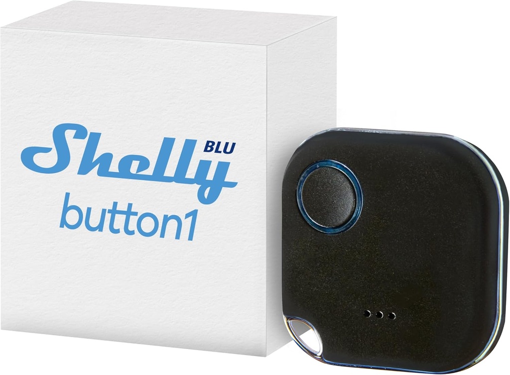 Shelly Blu Button 1 Black, Buton inteligent, Bluetooth, Declanșare acțiune și scenă, Închidere/Deschidere sau Oprire/Pornire mai multe dispozitive, Trei moduri de clic, Durată de viață a bateriei de 2 ani