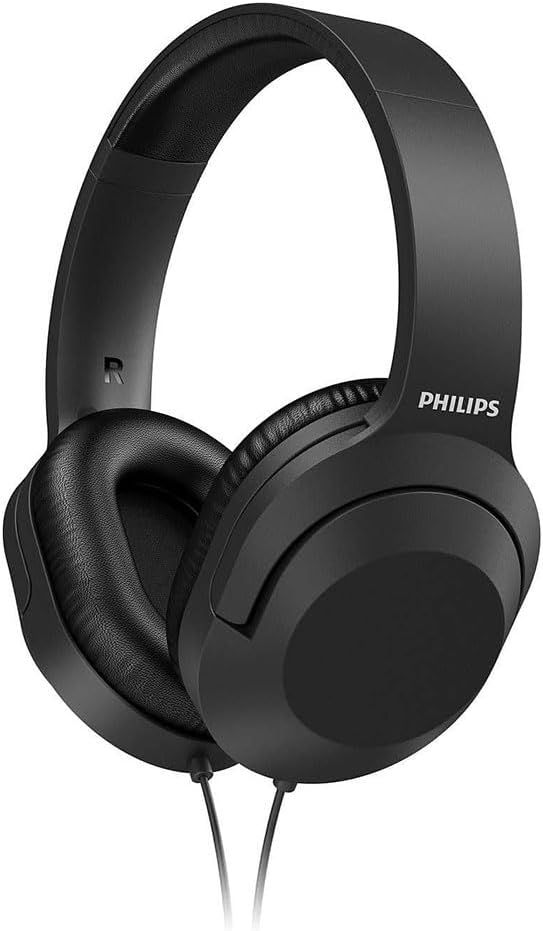 Philips Audio TAH2005BK/00 Căști stereo over-ear cu fir (cablu de 2 m, drivere din neodim de 40 mm, izolare pasivă a zgomotului, bandă reglabilă, ușoară) negru, mărime unică