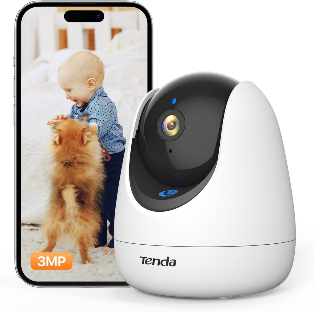 Cameră de supraveghere pentru interior Tenda CP3, Cameră IP WiFi 1080p cu sunet în 2 căi, rotativă 360°/155°, vedere nocturnă 12m, detector de mișcare umană, alarme și notificări push, cameră pentru animale de companie pentru câini și pisici Alexa