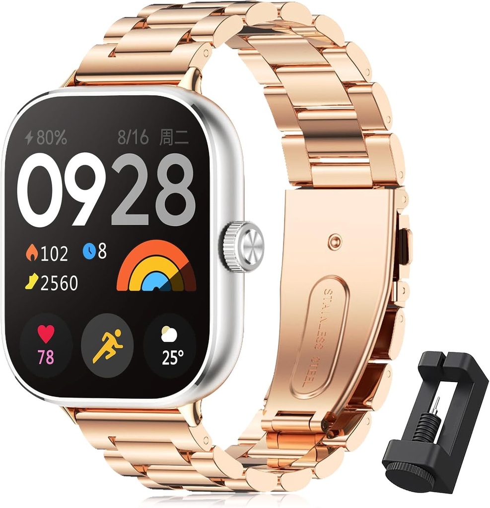 Bratara BDIG compatibila cu Xiaomi Redmi Watch 5/Xiaomi Redmi Watch 4/Xiaomi Mi Band 9 Pro/Xiaomi Mi Band 8 Pro, curea de schimb reglabila din otel inoxidabil premium pentru femei/barbati