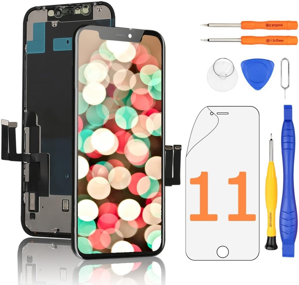 Ecran Yodoit pentru iPhone 11 de inlocuire a ecranului LCD de 6,1 inci Ansamblu digitizator tactil 3D Inlocuire ecran tactil din sticla cu kit de reparare, compatibil pentru modelul A2111, A2223, A2221