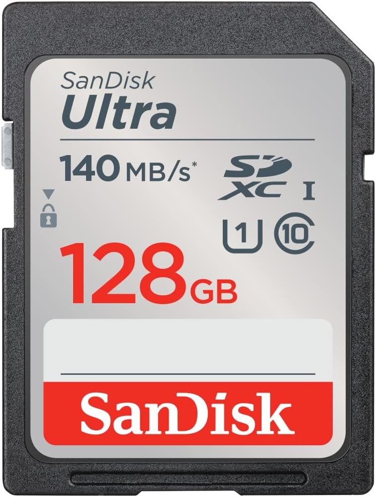 Card de memorie SanDisk Ultra SDXC UHS-I 128 GB (Pentru camere compacte entry-level si mid-range, videoclipuri Full HD, U1, C10, V10, viteza de citire de pana la 140 MB/s, 1