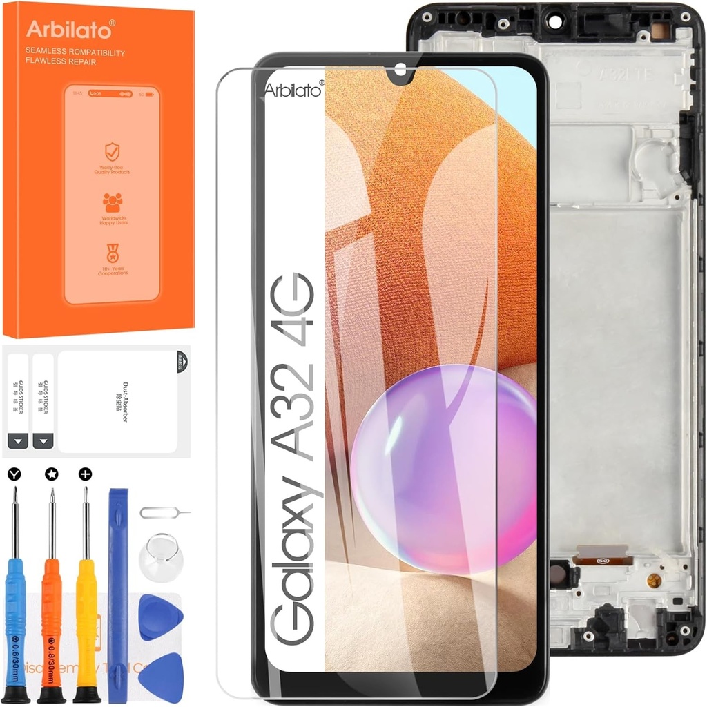 Ecran pentru Samsung Galaxy A32 4G Ecran de inlocuire pentru Samsung A325 A325F SM-A325F/DS Ecran LCD Piese de reparare ansamblu digitizator tactil (negru, 6,4 inchi)