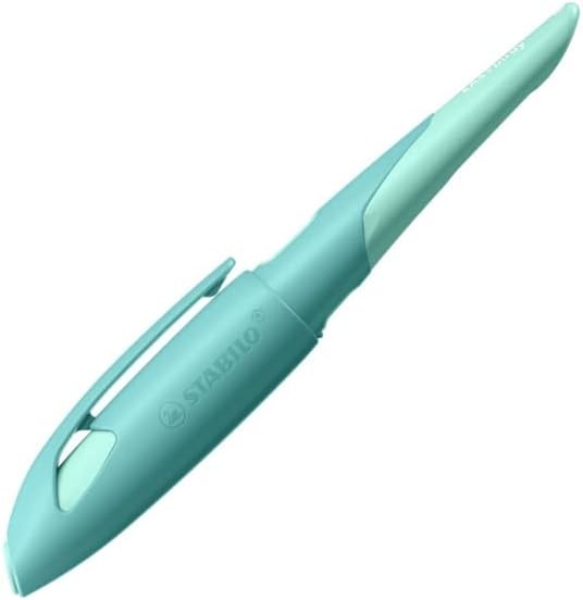 STABILO - Pix ergonomic scolar pentru dreptaci cu penita pentru incepatori A - EASYbirdy Pastel in verde aqua/menta - incl. cartus - albastru (sters)
