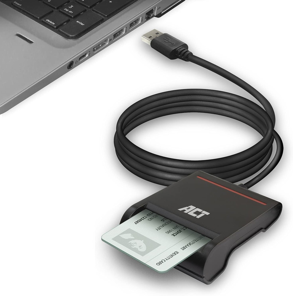 Cititor de carduri ACT eID Belgia, cititor de carduri inteligente USB Belgia, cititor de carduri cu cip ID CAC, iluminare LED, cititor de carduri eID Belgia, compatibil cu Windows si macOS - AC6015