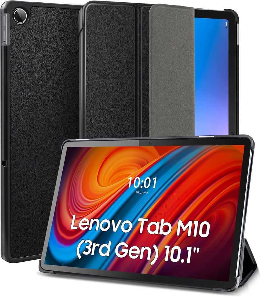 Husa DLveer pentru Lenovo Tab M10 (a treia generatie) 10,1 inchi 2022, husa ultra subtire din piele PU cu stand auto Sleep/Wake, husa pentru Lenovo Tab M10 a treia generatie 10,1 inchi (TB328FU/TB328XU), negru