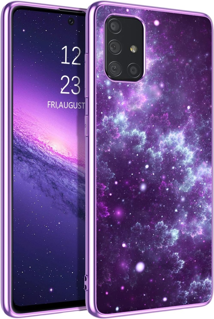YINLAI Husa Samsung Galaxy A71, care straluceste in intuneric, Slim Fit, Protectie la socuri, Hibrid, dur, PC, Husa moale TPU pentru telefon pentru Samsung Galaxy A71, Purple Mist