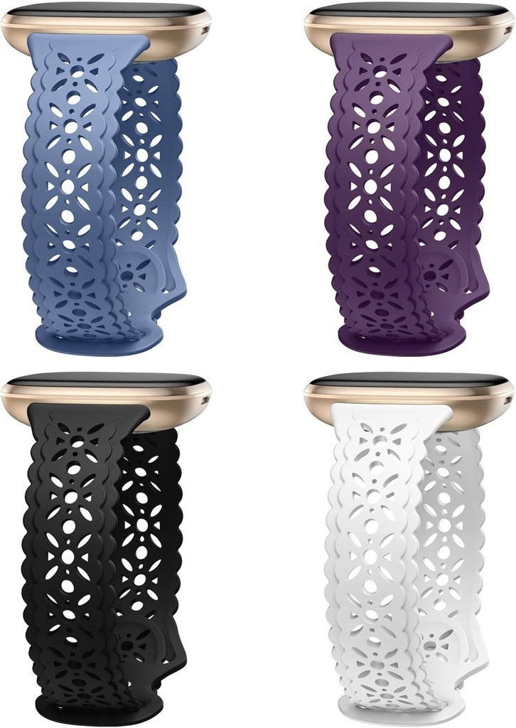 Charlam, pachet de 4 curea de schimb din dantela, compatibila pentru curea Fitbit Versa 4/ Versa 3/ Fitbit Sense/Sense 2, curea de ceas sport moale Silm Hollow-out, bratari de inlocuire pentru femei si fete