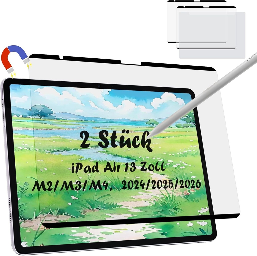 Pachet de 2 folii de protectie pentru ecran din hartie magnetica compatibile cu iPad Air 13 inch M2, iPad Air a 6-a generatie (2024), protectie magnetica mata pentru scrierea desenelor - detasabila/anti-orbire