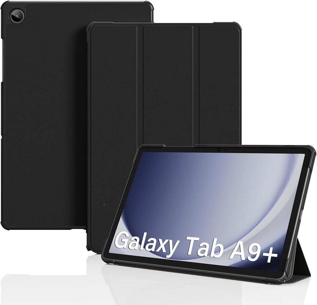 SZPSGC Husa pentru Samsung Galaxy Tab A9+/A9 Plus 2023 SM-X210/X216/X218 11 inchi, husa cu suport triplu din piele PU ultra-subtire cu functie de trezire/dormire automata, neagra