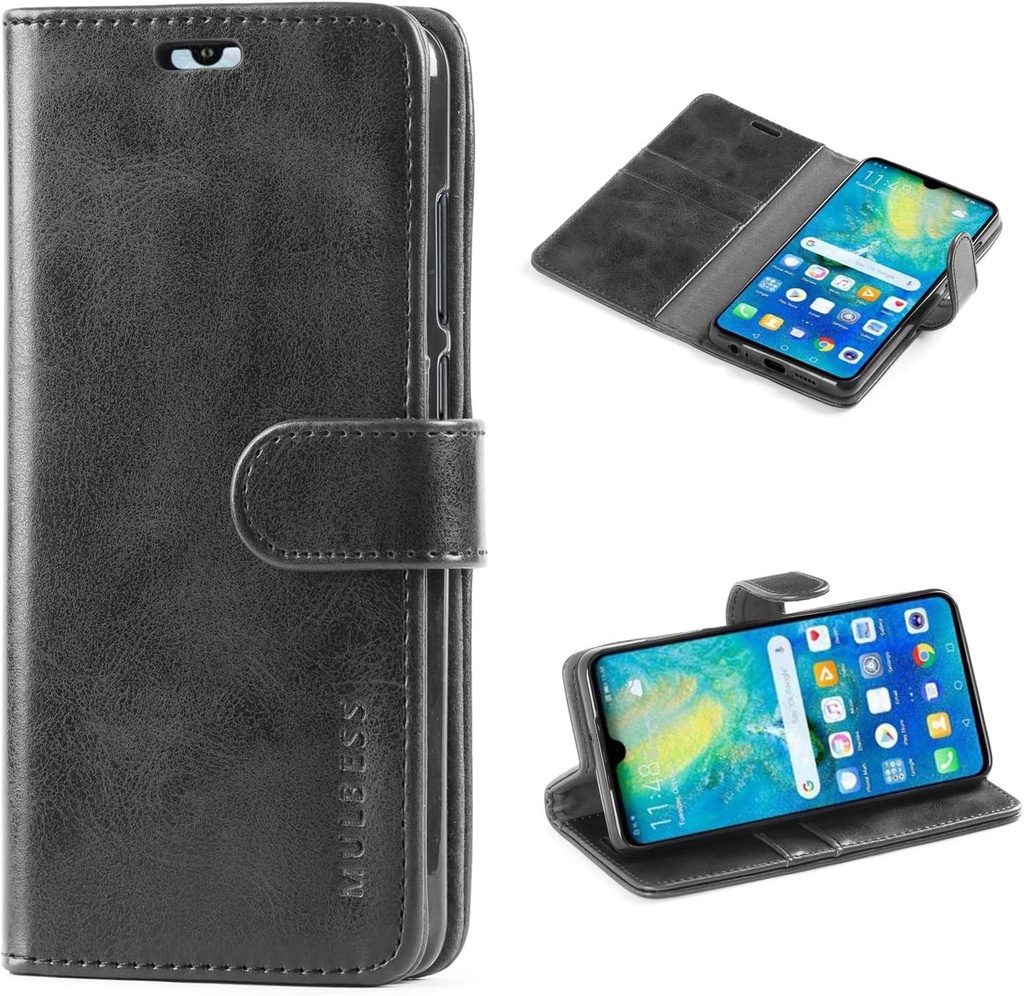 Husă Mulbess pentru Huawei P30 Husă pentru telefon mobil, Husă cu clapă cu funcție de suport, TPU rezistentă la șocuri, Husă de protecție pentru carduri, negru vintage