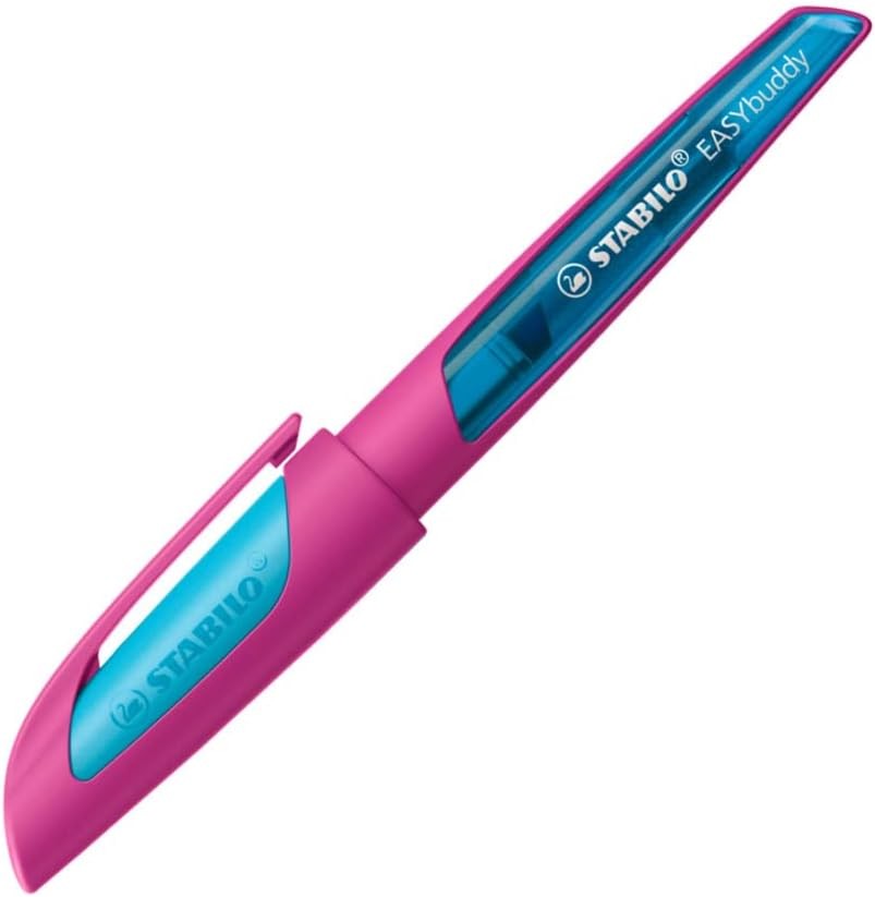 STABILO - Pix pentru scoala cu penit A pentru incepatori - EASYbuddy FRESH EDITION in albastru deschis/lime - Culoarea scrisului albastru (sters) - Pix unic - inclusiv cartus