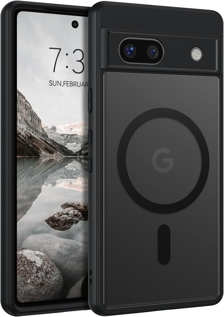 GUAGUA Husa mata pentru telefon pentru husa Google Pixel 7a [compatibila cu MagSafe] husa subtire, rezistenta la socuri, cu spate magnetic, husa de protectie translucida pentru Google Pixel 7a (6,1 inchi), neagra