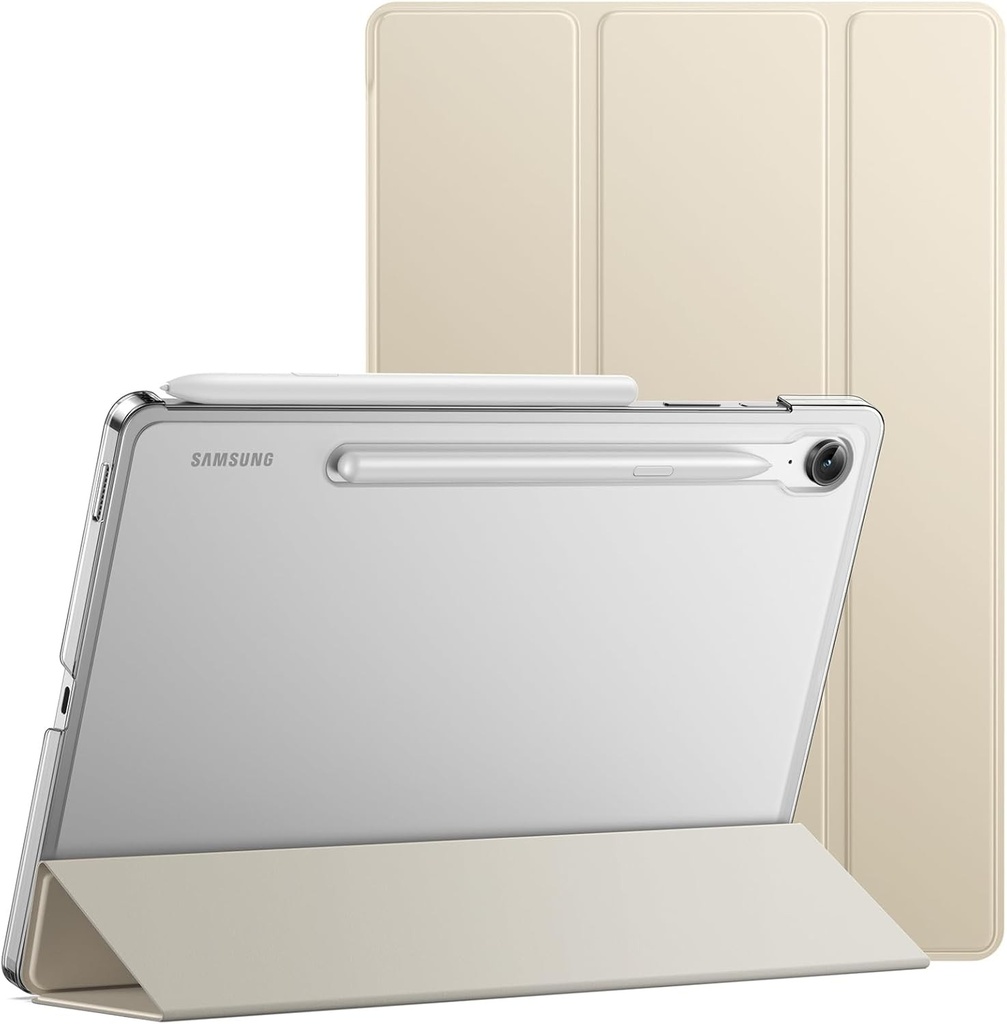 Husa JETech pentru Samsung Galaxy Tab S9 FE de 10,9 inci, subtire, translucida, cu spate, cu trei ori, husa de protectie pentru tableta, suporta incarcarea stiloului S Pen, trezire/dormire automata (bej)