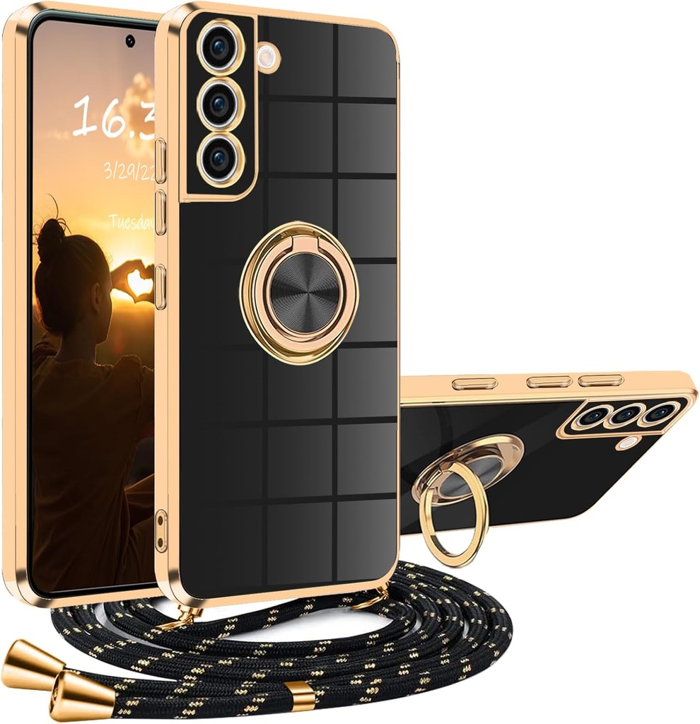 Husa pentru Samsung Galaxy S21 5G cu snur, husa pentru S21 5G Samsung cu colier Husa din silicon 360° inel magnetic Husa cu snur auto antisoc Husa de protectie portabila cu suport